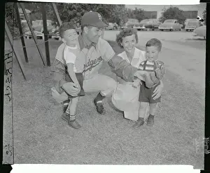 Dodgers Player Carl Furillo with His Wife and Children on Lawn