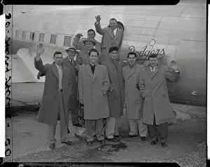 Dodgers Team Posing by Airplane