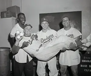 Dodgers Teammates Carrying Duke Snider in Celebration of Victory