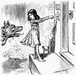 Colonialism Prints: Dog Barks at Puerto Rico in Cartoon
