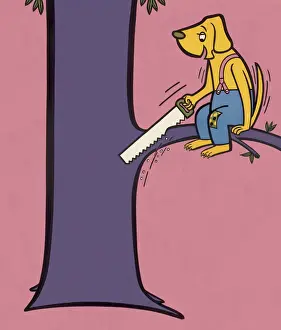Hound Prints: Dog Sawing Tree Branch