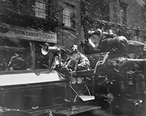 Snowfall Prints: Dog Seated On Fire Engine Truck