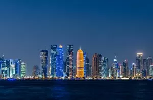 Persian Gulf Countries Gallery: Doha skyline in the evening, Qatar