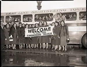 Hospitality Prints: Dominicans Hold Welcoming Banner by Bus