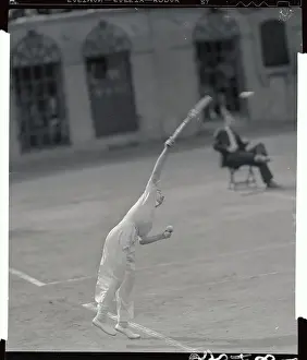 Queens Prints: Don Budge Serving Tennis Ball