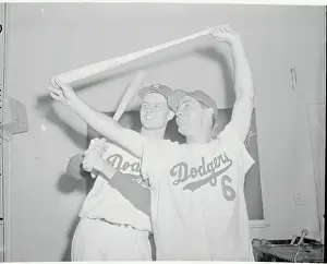 Don Drysdale and Carl Furillo Celebrating with Bats