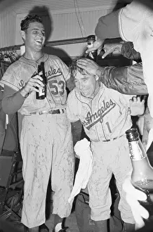 Don Drysdale and Peewee Reese Covered in Beer