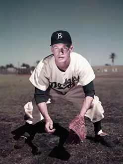 Eagerness Prints: Don Hoak Bending to Catch Baseball