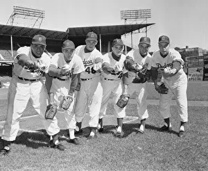 Don Newcombe and Teammates Holding Baseballs