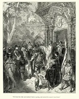 Duchesses Prints: Don Quixote, Sancho Panza received his masters benediction