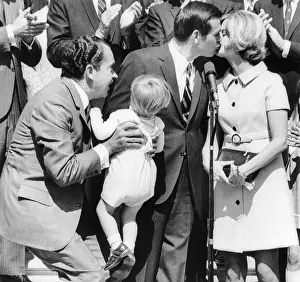 Donald Rumsfeld kissing wife at induction ceremony