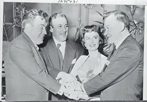 Lee J Prints: Donna Reed Participating in Four Way Handshake