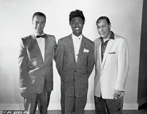 Prints of LOS ANGELES - 1956: L-R DJ Alan Freed, Little Richard and Bill Haley pose for a publicity portrait for the Columbia Pictures film Don't Knock the Rock in 1956 in Los Angeles, California The Architect of Rock: Don't Knock The Rock