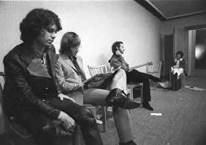 Prints of The Doors L-R: Jim Morrison, John Densmore, Robbie Krieger, Ray Manzarek pose for a portrait on September 14, 1968 in Frankfurt Germany, (Photo by Michael Ochs Archives/Getty Images) A Photographic Journey: The Doors In Frankfurt
