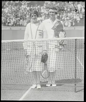 Dorothea Chambers and Eleanor Goss Posing by Tennis Net