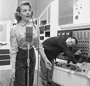 Audio Recording Prints: Dorothy Collins and Husband Raymond Scott in Recording Studio