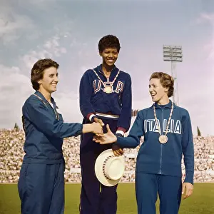National Sports Team Prints: Dorothy Hyman, Wilma Rudolph, Giusseppina Leone Shaking Hands