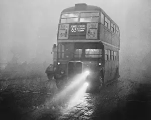 Double-Decker Bus in Fog