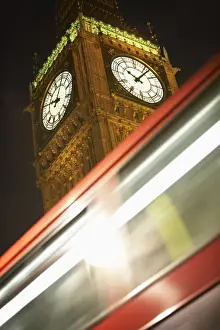 Palace Of Westminster Prints: Double Decker Bus Speeding Past Big Ben, London, England