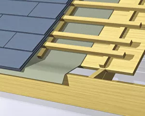 Double lap roof tiling, close-up