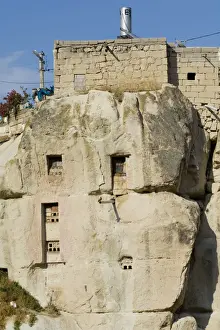 Rock Face Prints: Dovecote in rock walls in Ortahisar, Cappadocia, Anatolia, Turkey, Asia