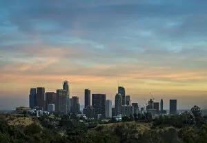 Downtown Los Angeles Skyline During Colorful Sunset