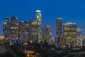 Cityscapes Prints Collection: Downtown Los Angeles Skyline - At Night