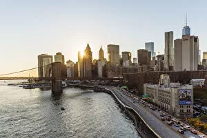 Brooklyn Bridge Collection: Downtown, Manhattan at sunset, New York, USA