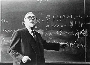 Lecture Prints: Dr. Norbert Wiener Standing at Blackboard