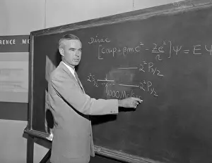 Stanford Prints: Dr. Willis Lamb Writing on Chalkboard