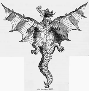 Kite Prints: Dragon Kite Woodcut