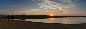 Panor Prints: Dramatic panoramic sunset landscape photo over a peaceful remote and isolated farm lake
