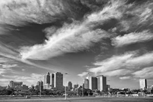 Images Dated 22nd October 2018: A dramatic stratus cloudscape floats by above Durbans inner city CBD