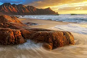 Dramatic Sunset over Kogel Bay in the Western Cape Province of South Africa with the Kogelberg Mountain Range forming a Stunning Backdrop