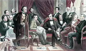 Drawing of Author Washington Irving and Friends Conversing