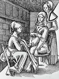 Service Prints: Drawing Depicting Midwife Assisting a Mother to Be