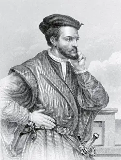 Drawing of Explorer Jacques Cartier in Pensive Position