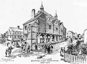 Town Hall Prints: Drawing of First Boston Town Hall by Charles Lawrenc
