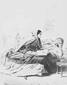 Drawing of Florence Nightingale Scripting a Soldier's Letter