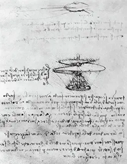 Florentine School Prints: Drawing of Flying Machines by Leonardo da Vinci