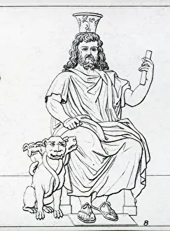 Sitting Enthroned Prints: Drawing of Hades and Cerberus