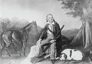 Drawing of John James Audubon Outdoors with Animals