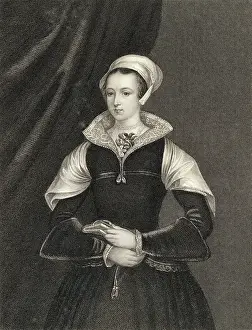 Drawing of Lady Jane Grey with Book in Hand
