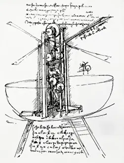Florentine School Prints: Drawing of a Manually Driven Flying Machine by Leonardo da Vinci