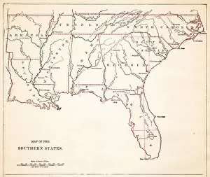 Images Dated 24th February 2017: Drawing Map of Southern states USA 1883