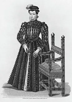 Mary Prints: Drawing of Mary the Scotland Queen by Chair