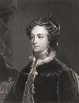 Mary Prints: Drawing of Mary Stuart in Outerwear and Boarding Boat
