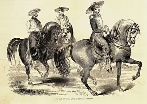 Drawing of Revolutionary Santa Anna and His Men on Horses