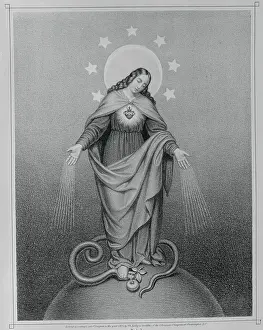 Drawing Showing Mary Atop Globe