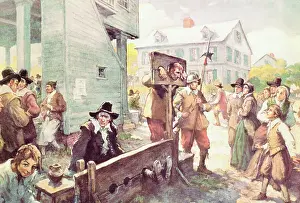 Criminal Prints: Drawing Showing Suspected Criminals in Stocks